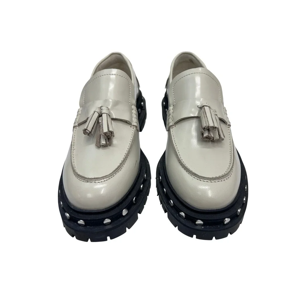 Free People Lug Sole Loafers Womens 7.5 Cream Excellent‎ Studded Tassel Platform